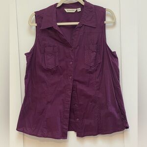 🥳BOGO! St. John's Bay Plum Purple Sleeveless Button Down Collared Shirt.
